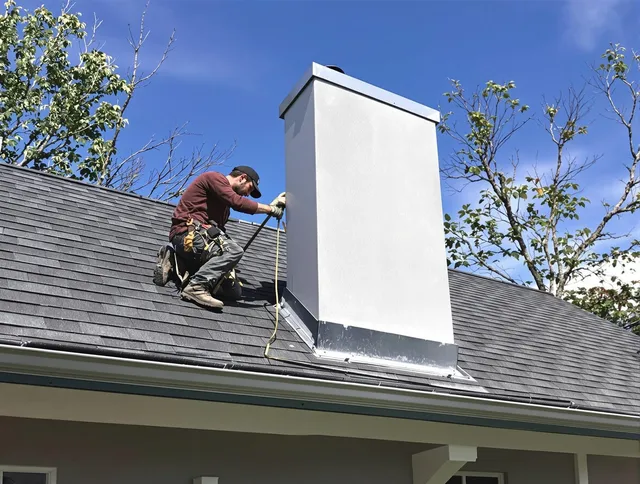 Fort Collins Chimney Sweep team member finishing chimney construction in Fort Collins, CO